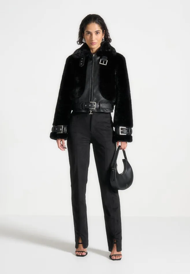 Women Manire De Voir Suede Straight Leg Trousers Black