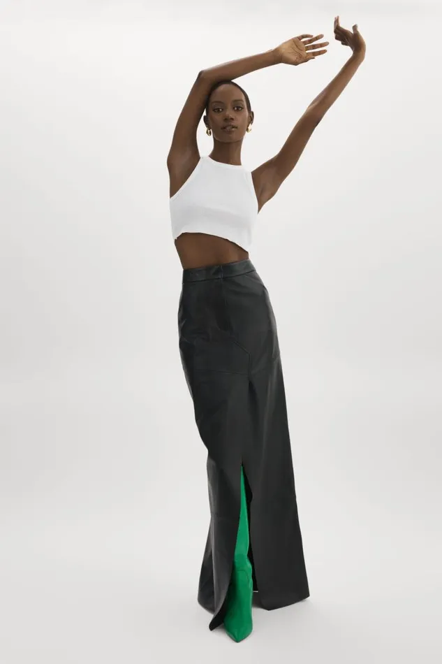 Women MARIETTE Leather Maxi Skirt Black LAMARQUE Skirts