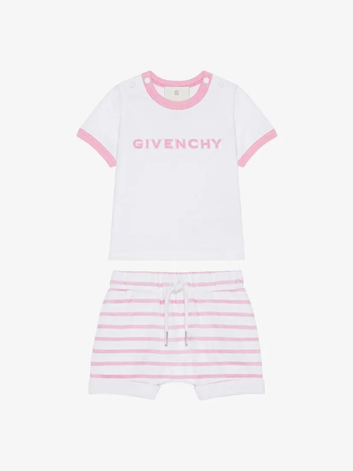 WomenMen Baby 1 Month To 3 Years Givenchy GIVENCHY 4G Tshirt And Shorts In Cotton Gift Set Pink