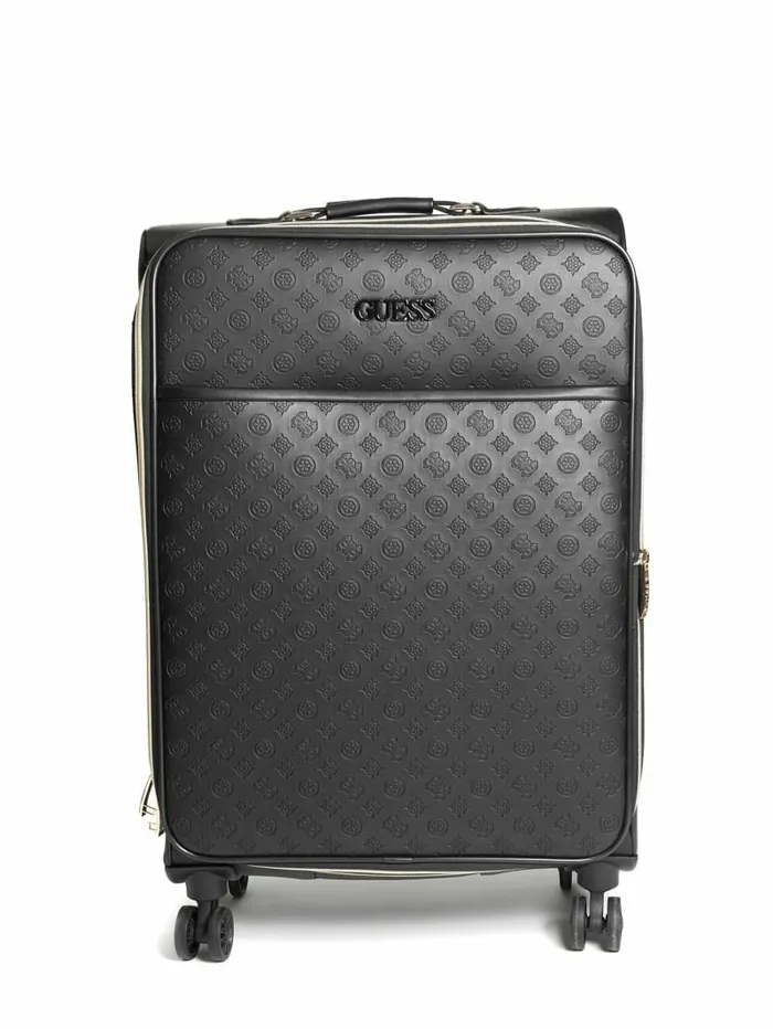 WomenMen GUESS Janelle 248243 Debossed Peony Roller Suitcase Black Luggage and Travel Bags