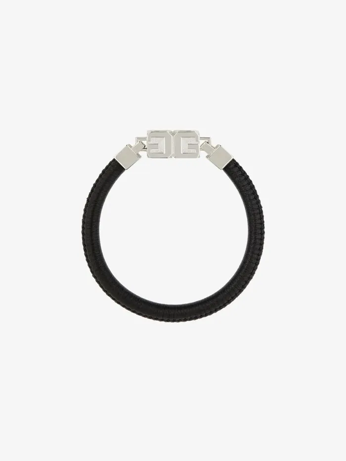 WomenMen Jewelry Givenchy G Cube Bracelet In Leather And Metal Blacksilvery