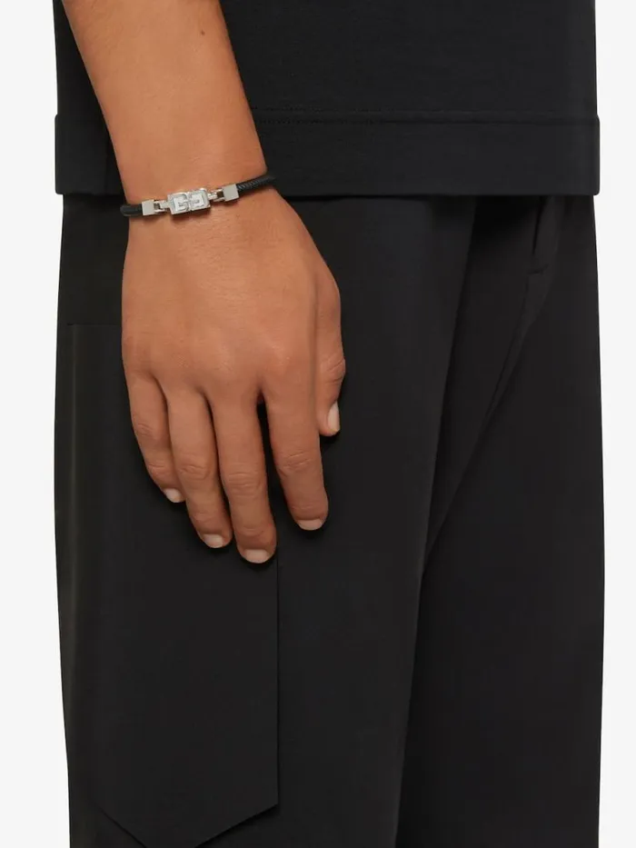 WomenMen Jewelry Givenchy G Cube Bracelet In Leather And Metal Blacksilvery WomenMen Jewelry Givenchy G Cube Bracelet In Leather And Metal Blacksilvery