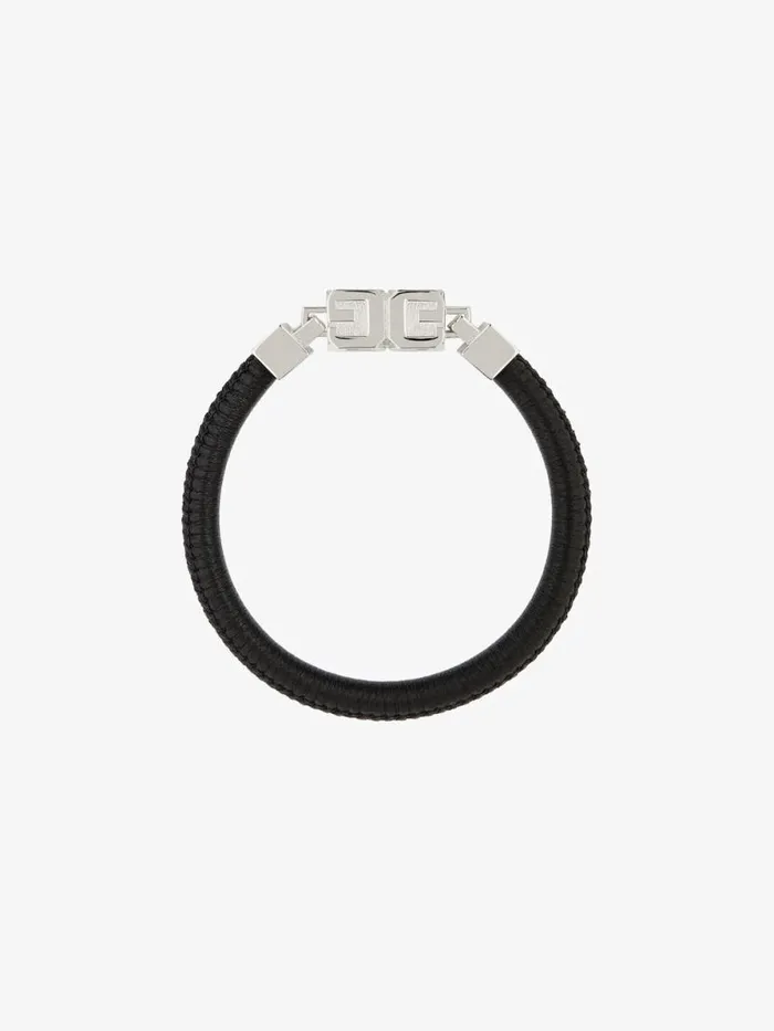 WomenMen Jewelry Givenchy G Cube Bracelet In Leather And Metal Blacksilvery WomenMen Jewelry Givenchy G Cube Bracelet In Leather And Metal Blacksilvery