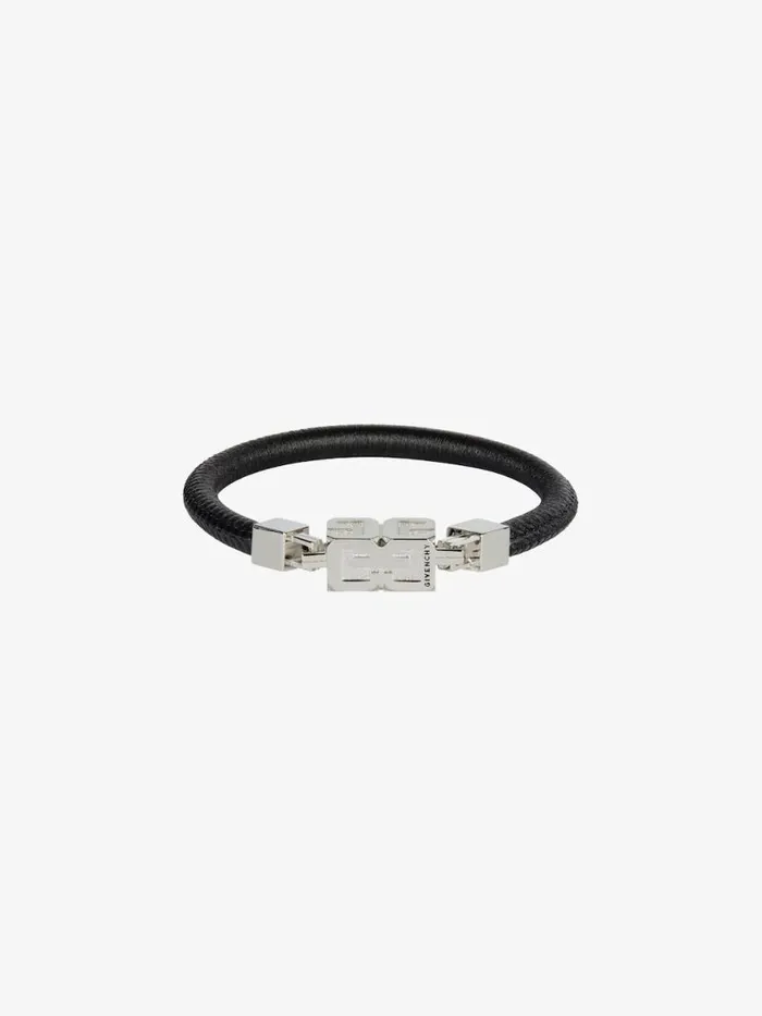 WomenMen Jewelry Givenchy G Cube Bracelet In Leather And Metal Blacksilvery WomenMen Jewelry Givenchy G Cube Bracelet In Leather And Metal Blacksilvery