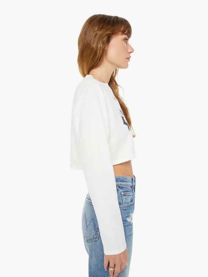 Women Mother Denim Haute Yoga Long Sleeve Crop Tee White