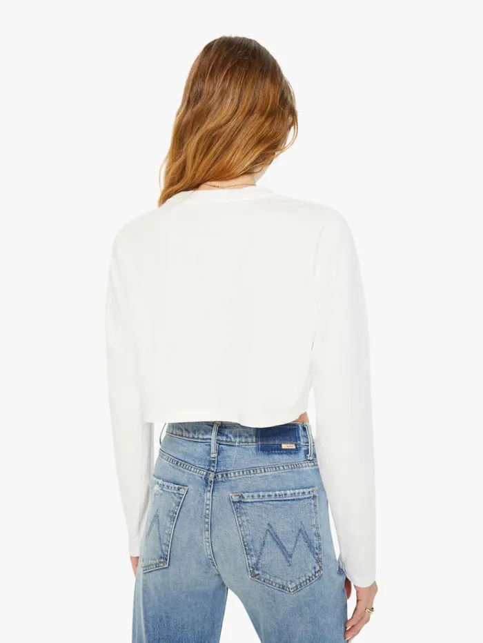 Women Mother Denim Haute Yoga Long Sleeve Crop Tee White