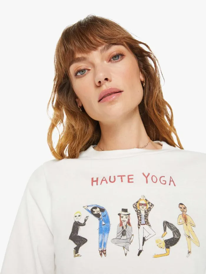 Women Mother Denim Haute Yoga Long Sleeve Crop Tee White