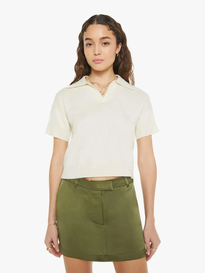 Women Mother Denim Mirabelle Relaxed Short Sleeve Polo Gardenia