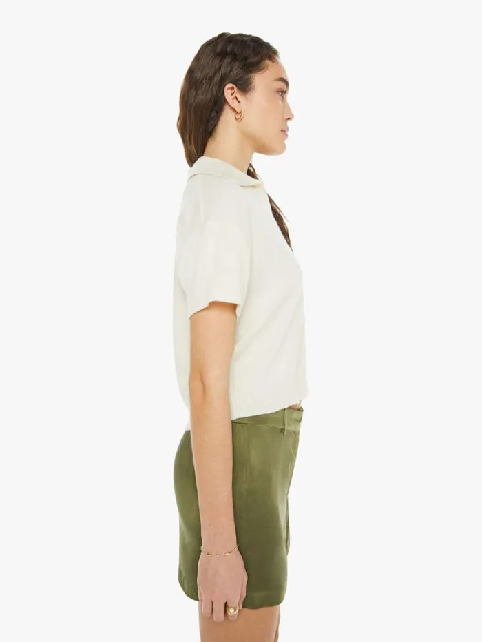 Women Mother Denim Mirabelle Relaxed Short Sleeve Polo Gardenia