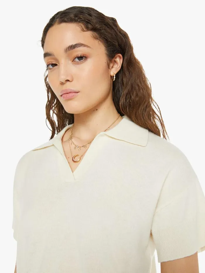 Women Mother Denim Mirabelle Relaxed Short Sleeve Polo Gardenia