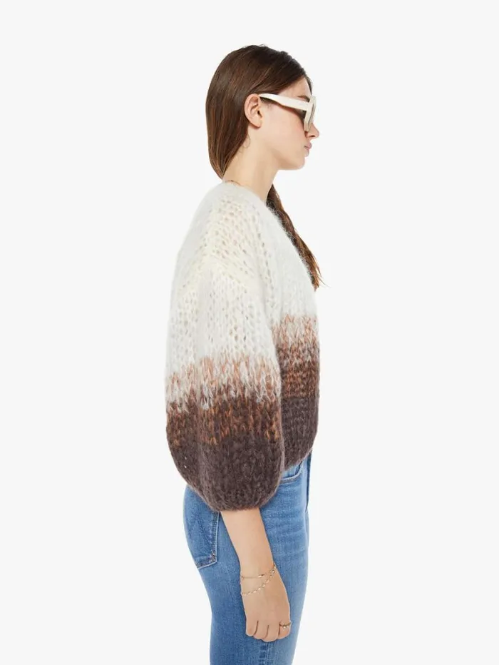Women Mother Denim Mohair Bomber Cardigan Brown Creme Women Mother Denim Mohair Bomber Cardigan Brown Creme