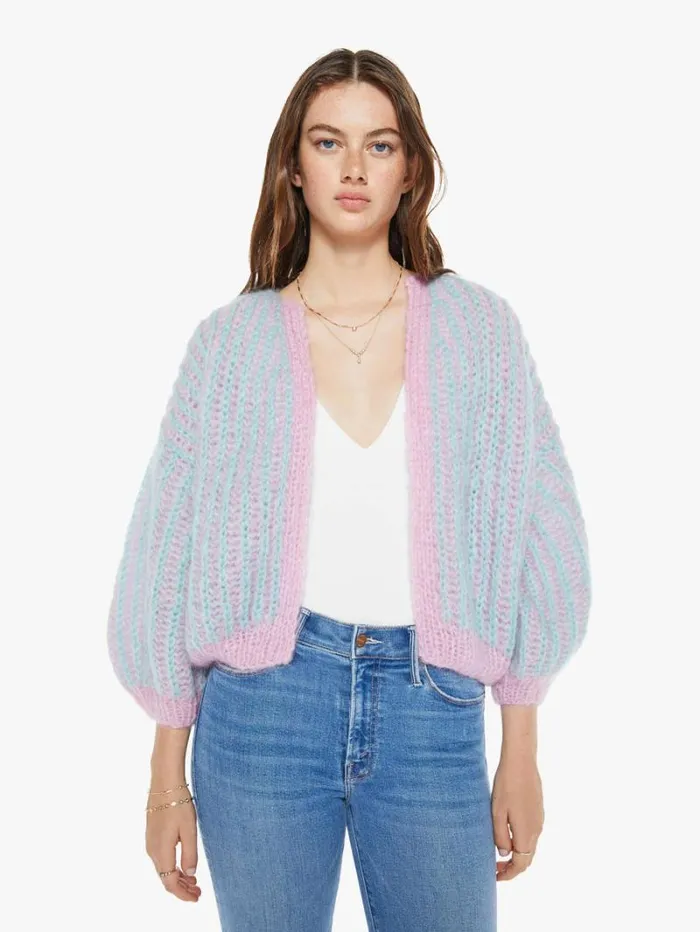 Women Mother Denim Mohair Brioche Bomber Cardigan RoseMint Rose 8211 Mint