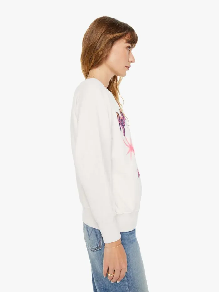 Women Mother Denim Rolling Stones Airbrush Shrunken Sweatshirt Vintage White