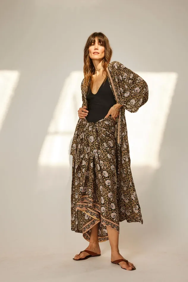 Women Natalie Martin CoverUps Diane Smoking Jacket Vintage Flowers Sepia