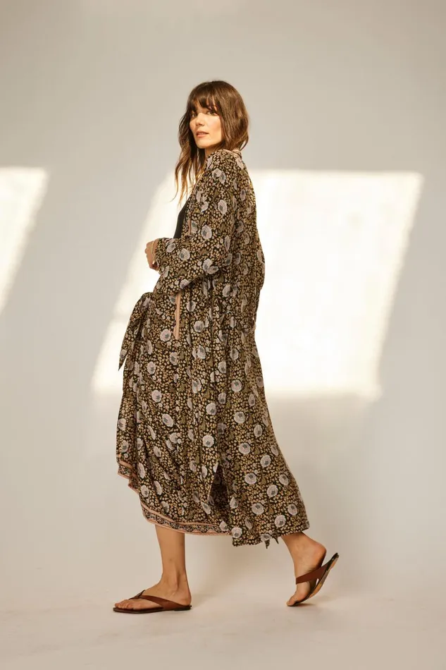 Women Natalie Martin CoverUps Diane Smoking Jacket Vintage Flowers Sepia
