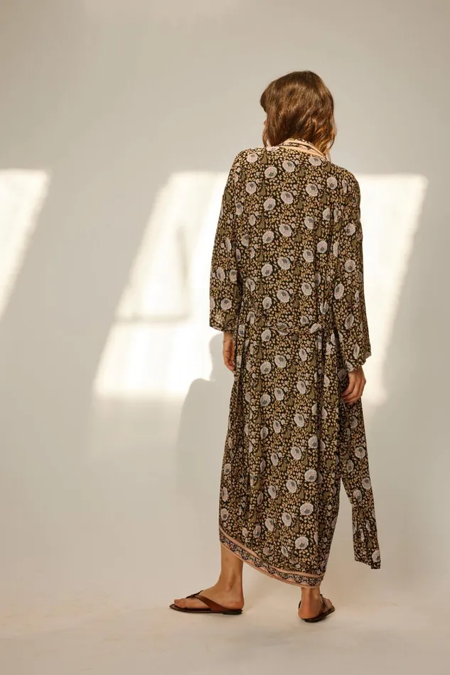 Women Natalie Martin CoverUps Diane Smoking Jacket Vintage Flowers Sepia