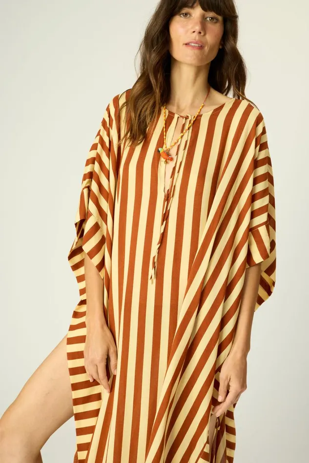 Women Natalie Martin CoverUps Paulina Caftan Thick Stripe Cocoa Butter