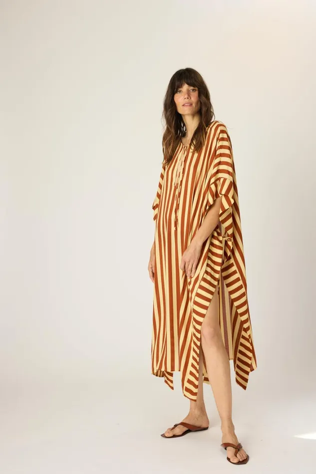 Women Natalie Martin CoverUps Paulina Caftan Thick Stripe Cocoa Butter