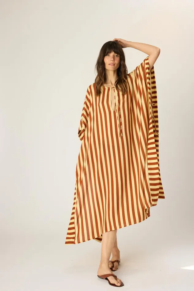 Women Natalie Martin CoverUps Paulina Caftan Thick Stripe Cocoa Butter