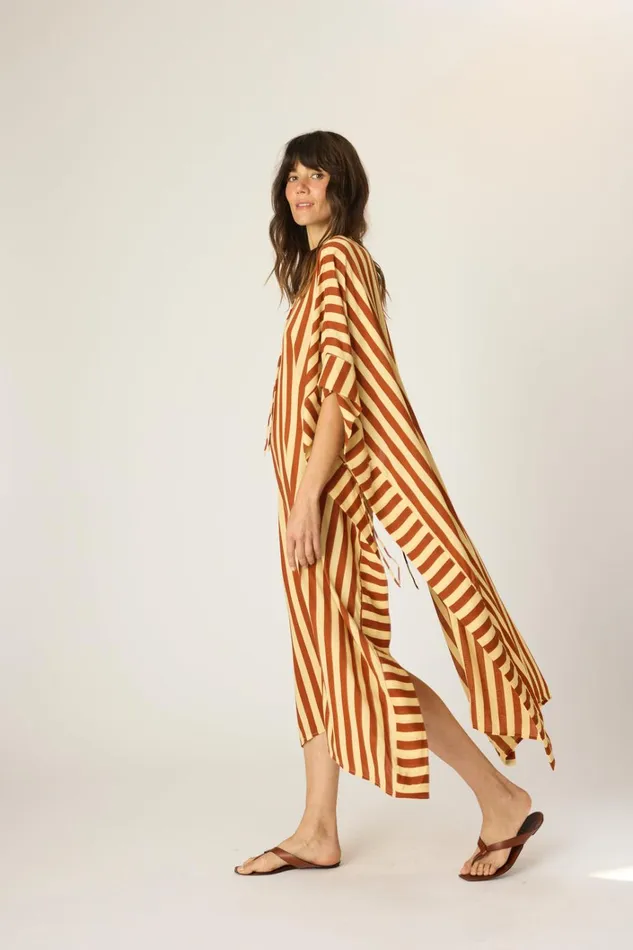 Women Natalie Martin CoverUps Paulina Caftan Thick Stripe Cocoa Butter
