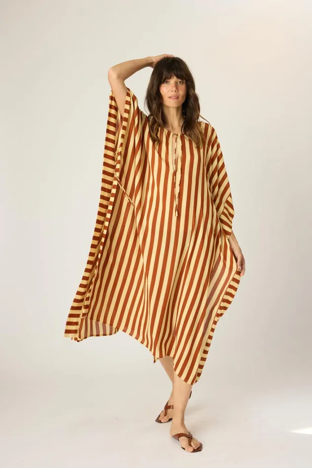 Women Natalie Martin CoverUps Paulina Caftan Thick Stripe Cocoa Butter