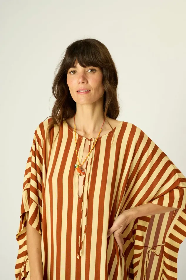 Women Natalie Martin CoverUps Paulina Caftan Thick Stripe Cocoa Butter
