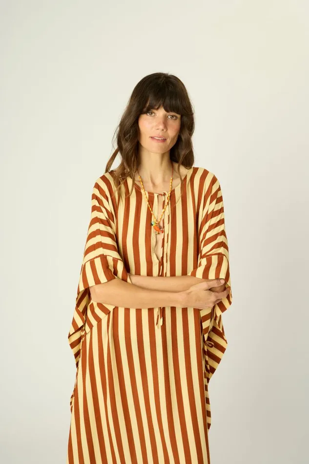 Women Natalie Martin CoverUps Paulina Caftan Thick Stripe Cocoa Butter