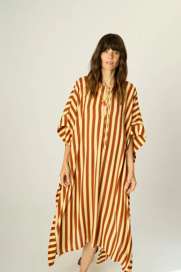 Women Natalie Martin CoverUps Paulina Caftan Thick Stripe Cocoa Butter