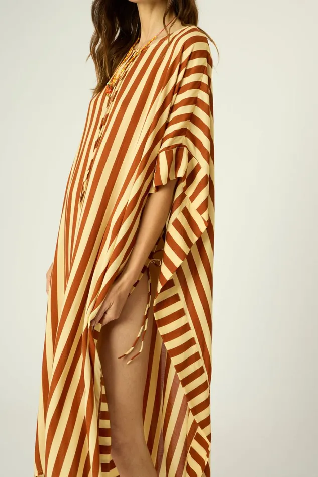 Women Natalie Martin CoverUps Paulina Caftan Thick Stripe Cocoa Butter