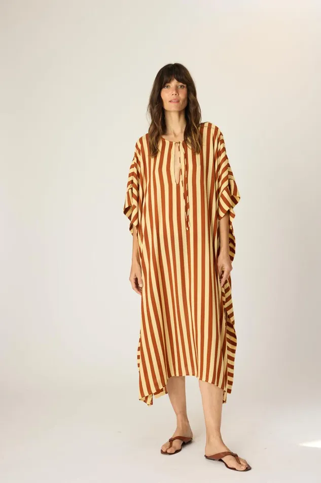Women Natalie Martin CoverUps Paulina Caftan Thick Stripe Cocoa Butter