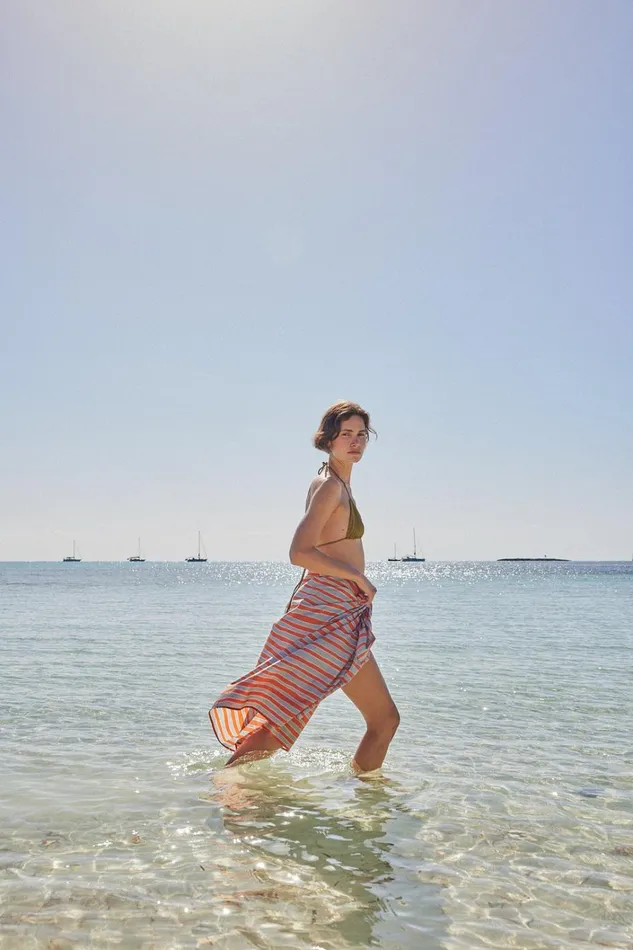 Women Natalie Martin CoverUps Sarong Batik Stripe Sage
