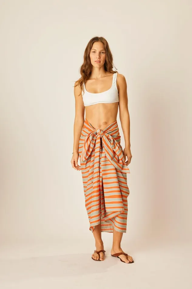 Women Natalie Martin CoverUps Sarong Batik Stripe Sage Women Natalie Martin CoverUps Sarong Batik Stripe Sage
