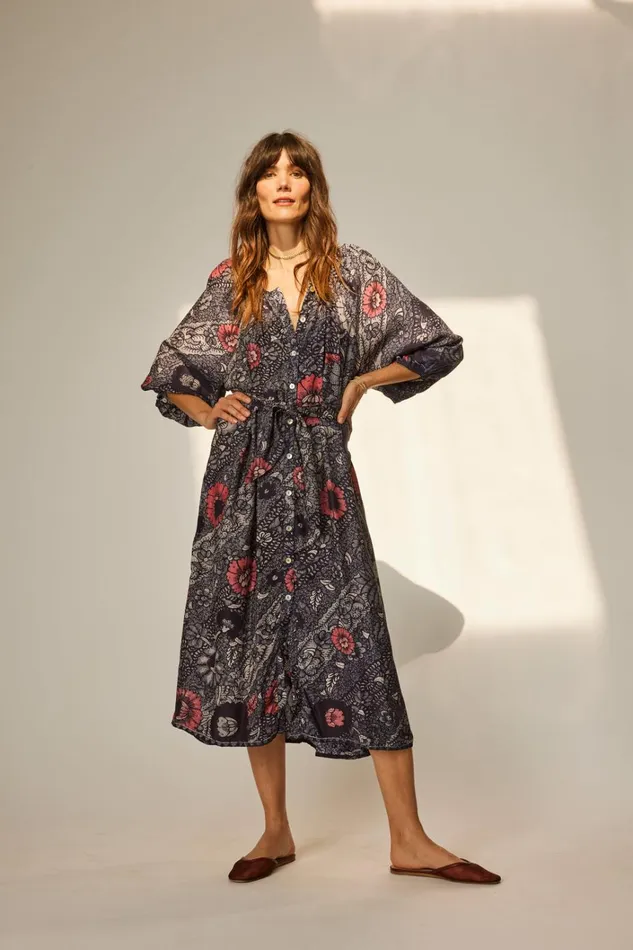 Women Natalie Martin Dresses Alex Midi With Sash Peacock Ink