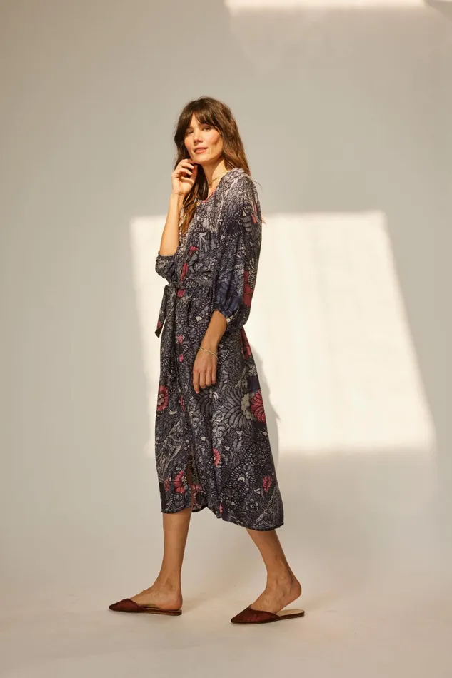 Women Natalie Martin Dresses Alex Midi With Sash Peacock Ink
