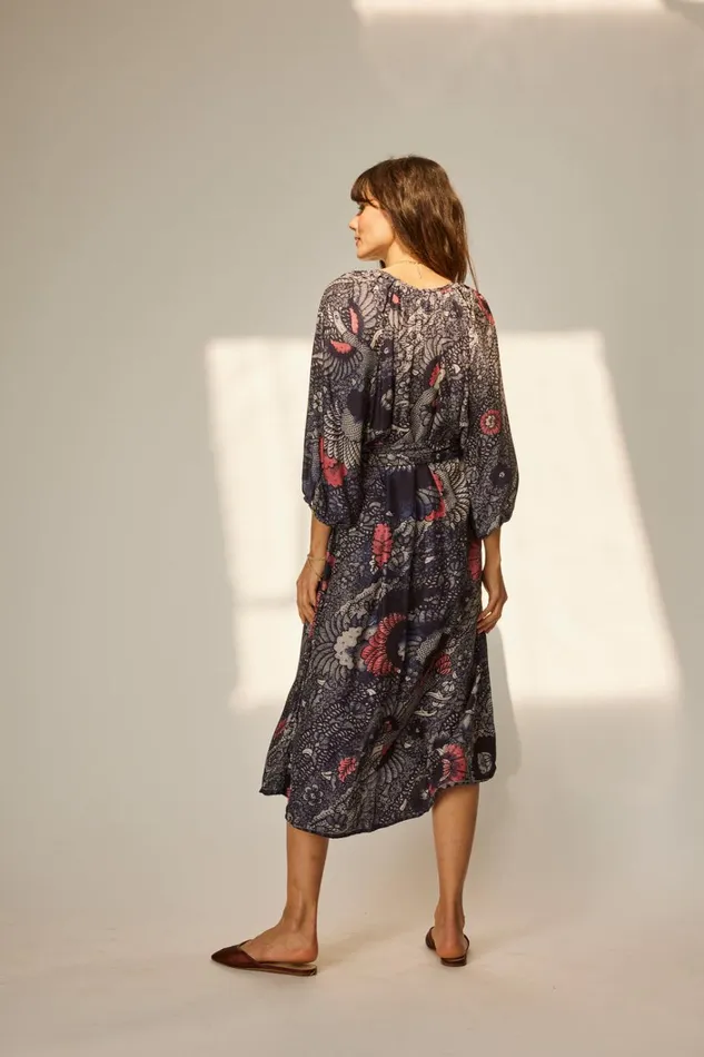 Women Natalie Martin Dresses Alex Midi With Sash Peacock Ink