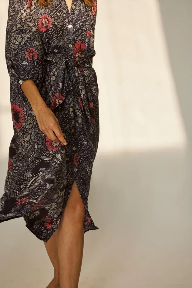 Women Natalie Martin Dresses Alex Midi With Sash Peacock Ink