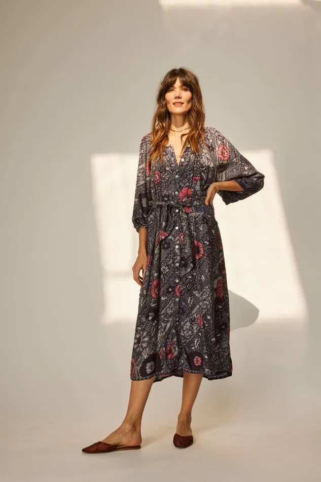 Women Natalie Martin Dresses Alex Midi With Sash Peacock Ink
