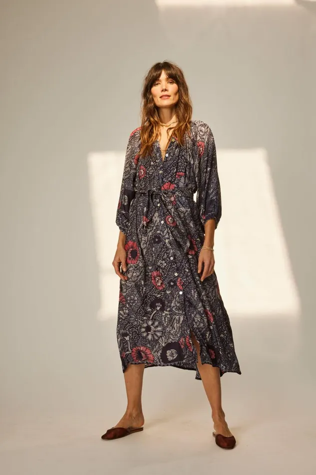Women Natalie Martin Dresses Alex Midi With Sash Peacock Ink