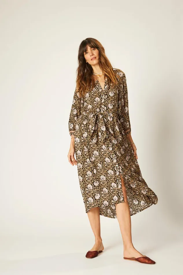 Women Natalie Martin Dresses Alex Midi With Sash Vintage Flowers Sepia Women Natalie Martin Dresses Alex Midi With Sash Vintage Flowers Sepia