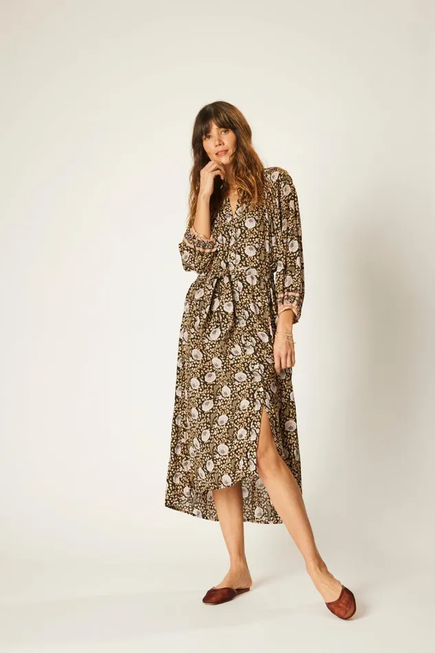 Women Natalie Martin Dresses Alex Midi With Sash Vintage Flowers Sepia Women Natalie Martin Dresses Alex Midi With Sash Vintage Flowers Sepia