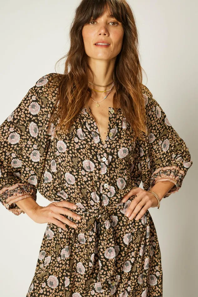 Women Natalie Martin Dresses Alex Midi With Sash Vintage Flowers Sepia Women Natalie Martin Dresses Alex Midi With Sash Vintage Flowers Sepia