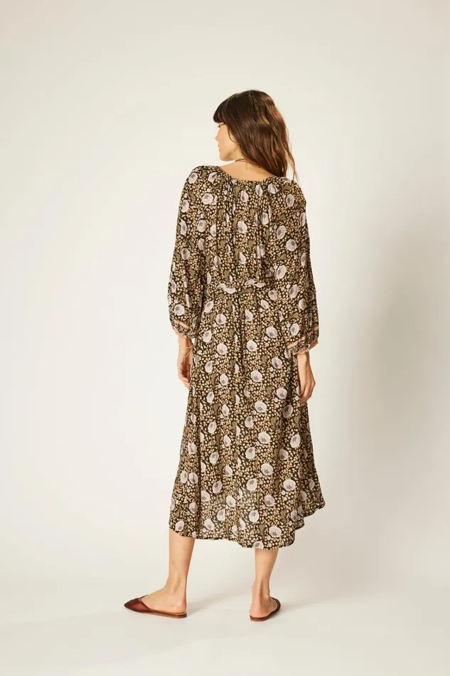 Women Natalie Martin Dresses Alex Midi With Sash Vintage Flowers Sepia Women Natalie Martin Dresses Alex Midi With Sash Vintage Flowers Sepia
