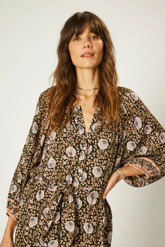 Women Natalie Martin Dresses Alex Midi With Sash Vintage Flowers Sepia Women Natalie Martin Dresses Alex Midi With Sash Vintage Flowers Sepia