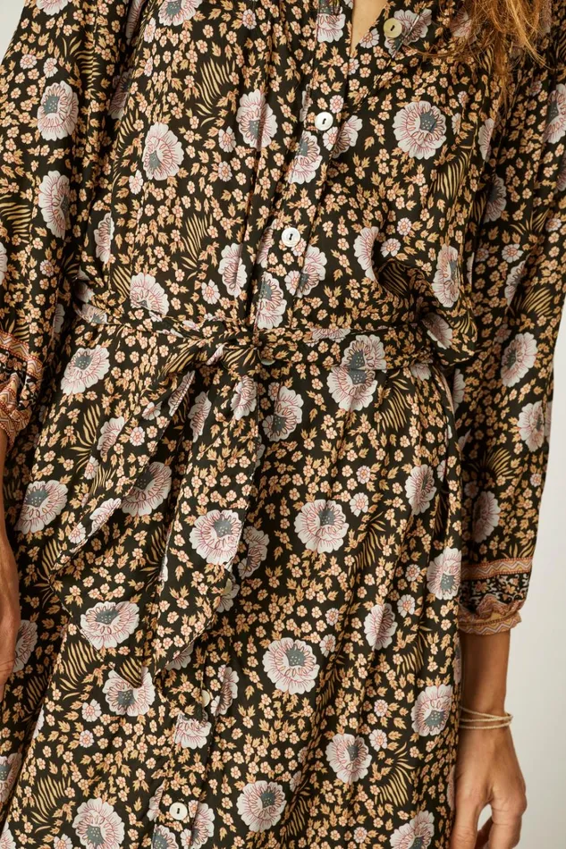 Women Natalie Martin Dresses Alex Midi With Sash Vintage Flowers Sepia Women Natalie Martin Dresses Alex Midi With Sash Vintage Flowers Sepia