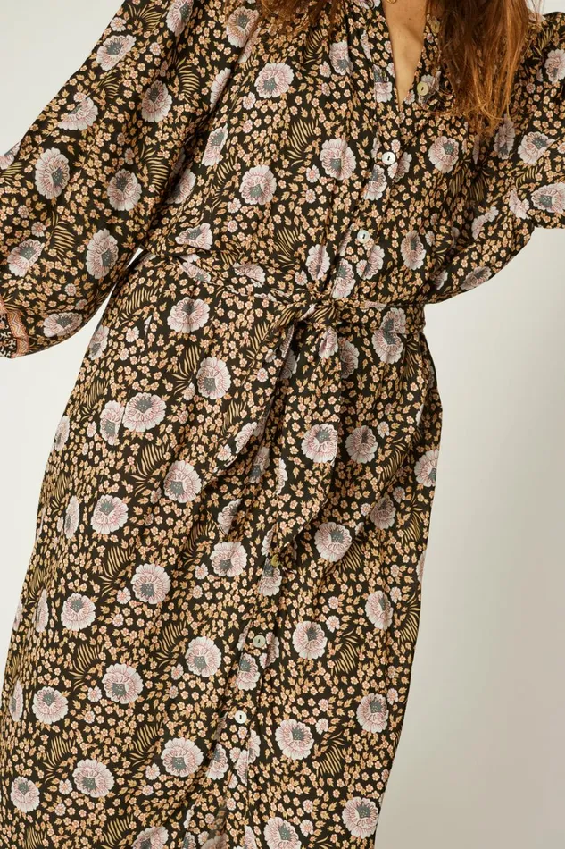 Women Natalie Martin Dresses Alex Midi With Sash Vintage Flowers Sepia Women Natalie Martin Dresses Alex Midi With Sash Vintage Flowers Sepia