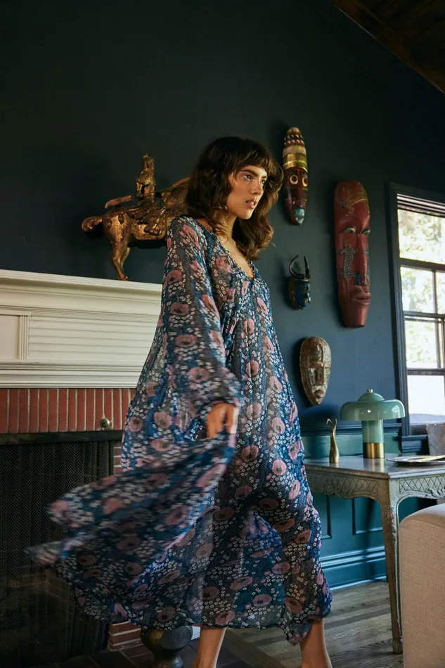 Women Natalie Martin Dresses Fiore Maxi Vintage Flowers Indigo