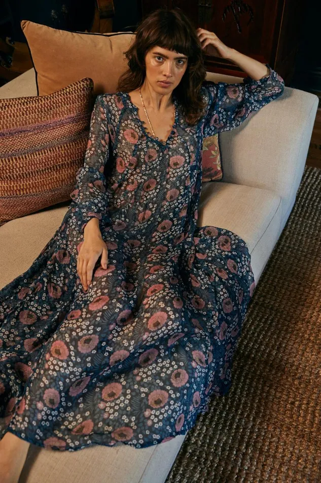 Women Natalie Martin Dresses Fiore Maxi Vintage Flowers Indigo