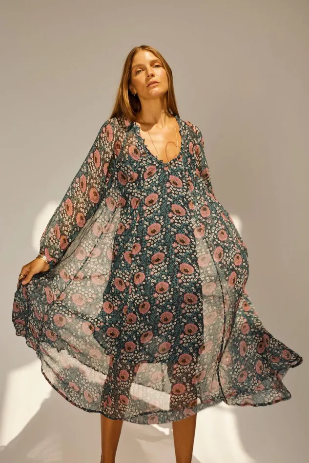 Women Natalie Martin Dresses Fiore Maxi Vintage Flowers Indigo