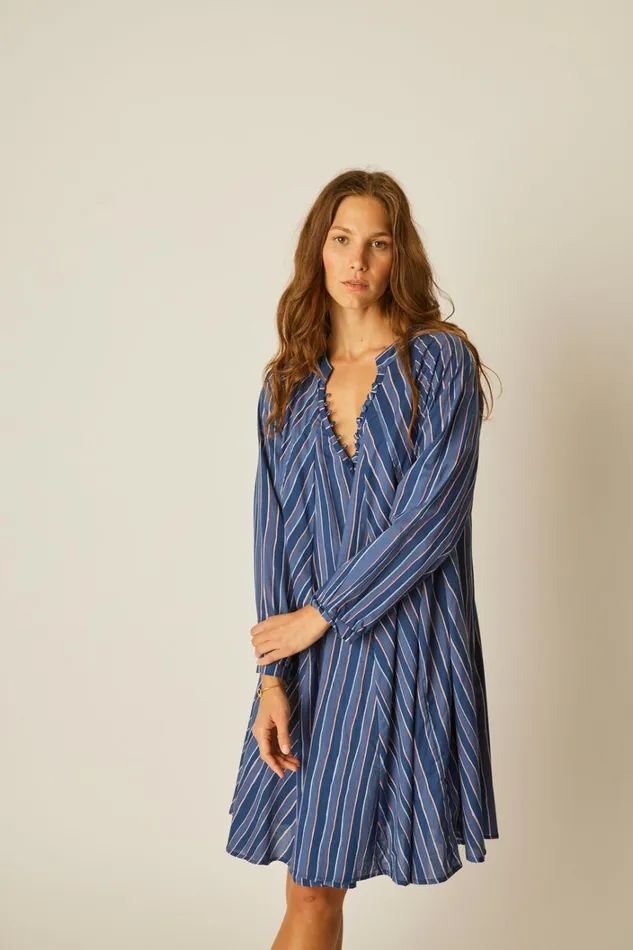 Women Natalie Martin Dresses Fiore Short Dress Batik Stripe Navy