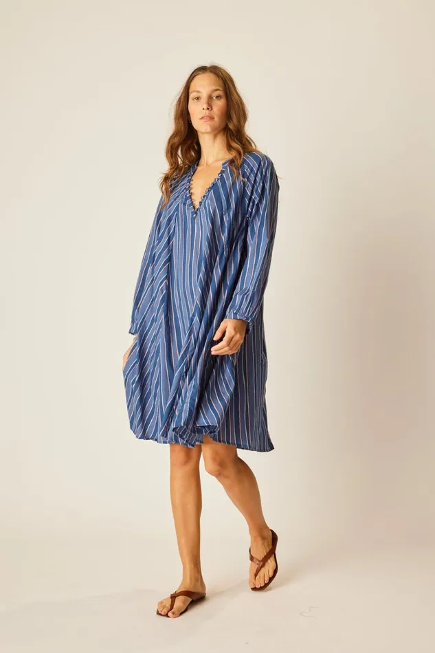 Women Natalie Martin Dresses Fiore Short Dress Batik Stripe Navy